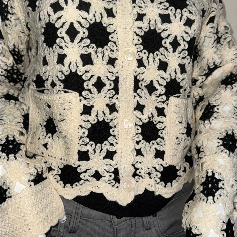 NWT Walter Baker Cream and Black Brooke Cardigan - Picture 4 of 6